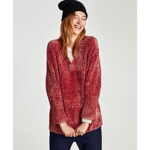 GAP Women’s Sweater Chenille Knit V-Neck Long Sleeve Pullover Coral Size XS